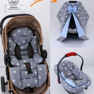 Puset Örtüsü Takımı Bebek Arabası Minderli-Koyu Gri Mavi (Panço)