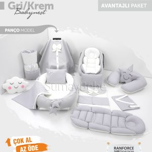Babynest Komple Set Takım Gri Krem Renk (Panço)