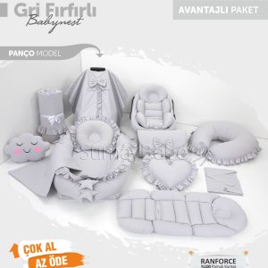 Babynest Komple Set Takım Gri Renk Fırfırlı (Panço)
