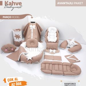 Babynest Komple Set Takım Kahverengi Beyaz Renk (Panço)