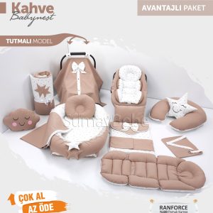Babynest Komple Set Takım Kahverengi Beyaz Renk (Tutmalı)