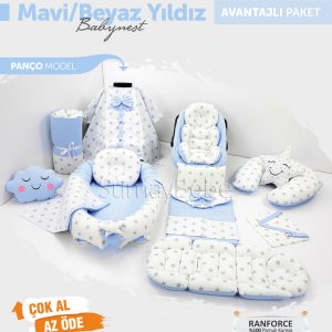 Babynest Komple Set Takım Mavi Renk Yıldız Desenli (Panço)