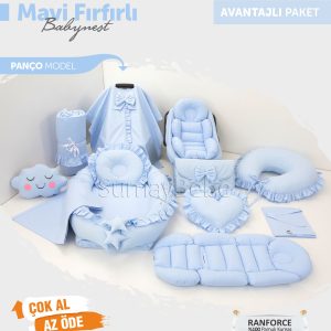 Babynest Komple Set Takım Mavi Renk Fırfırlı (Panço)