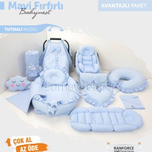 Babynest Komple Set Takım Mavi Renk Fırfırlı (Tutmalı)