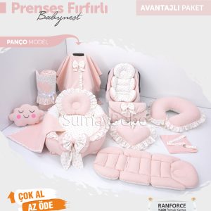 Babynest Komple Set Takım Pembe Prenses Renk Fırfırlı (Panço)