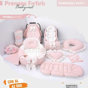 Babynest Komple Set Takım Pembe Prenses Renk Fırfırlı (Tutmalı)