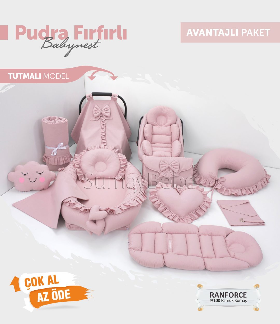 Babynest Komple Set Takım Pudra Renk Fırfırlı (Panço)