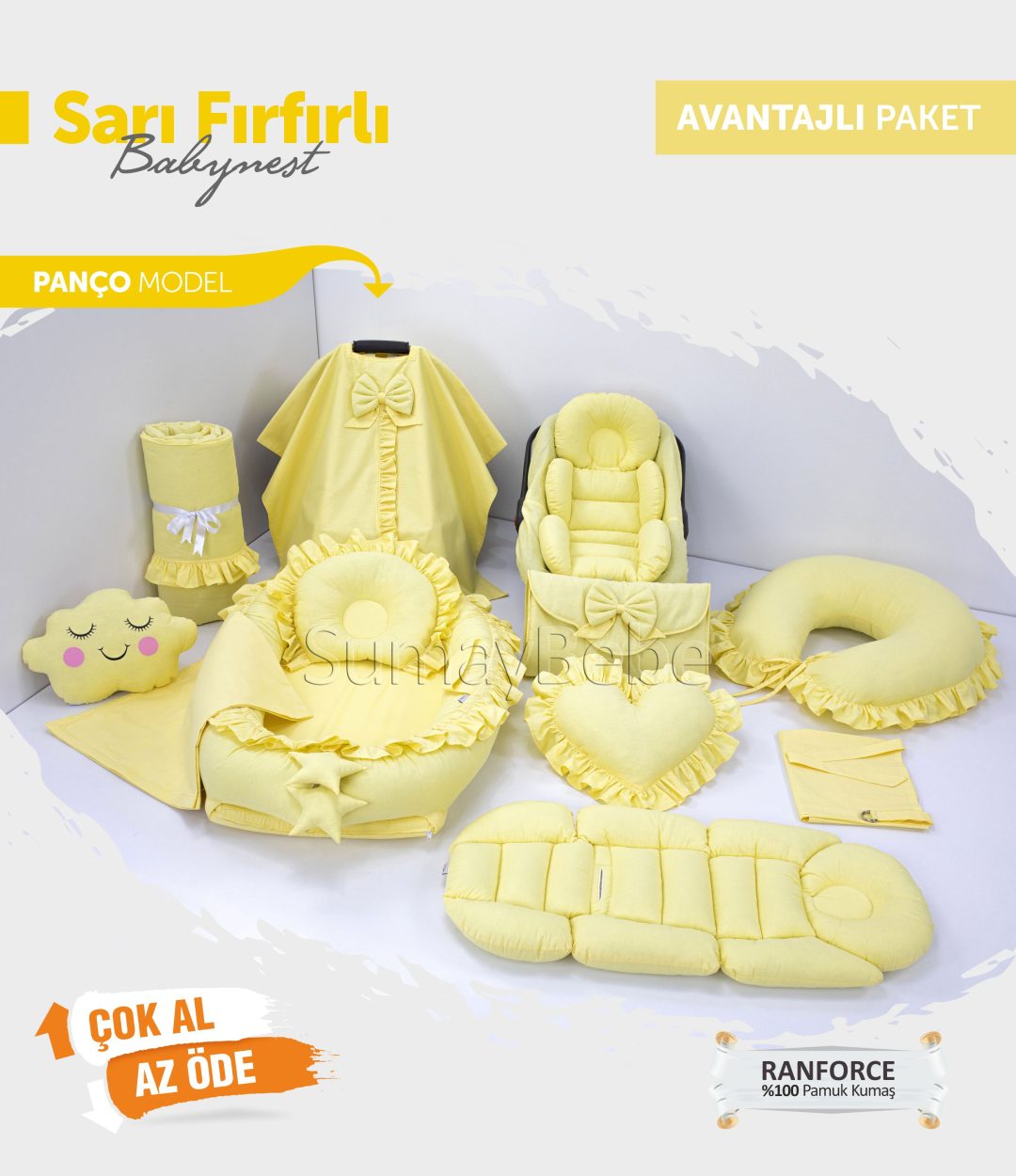 Babynest Komple Set Takım Sarı Renk Fırfırlı (Panço)