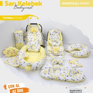 Babynest Komple Set Takım Sarı Renk Kelebek Desenli (Tutmalı)