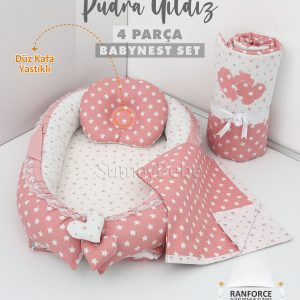 4 Parça Babynest, Bebek Pikesi, Yorganı - Pudra Yıldız