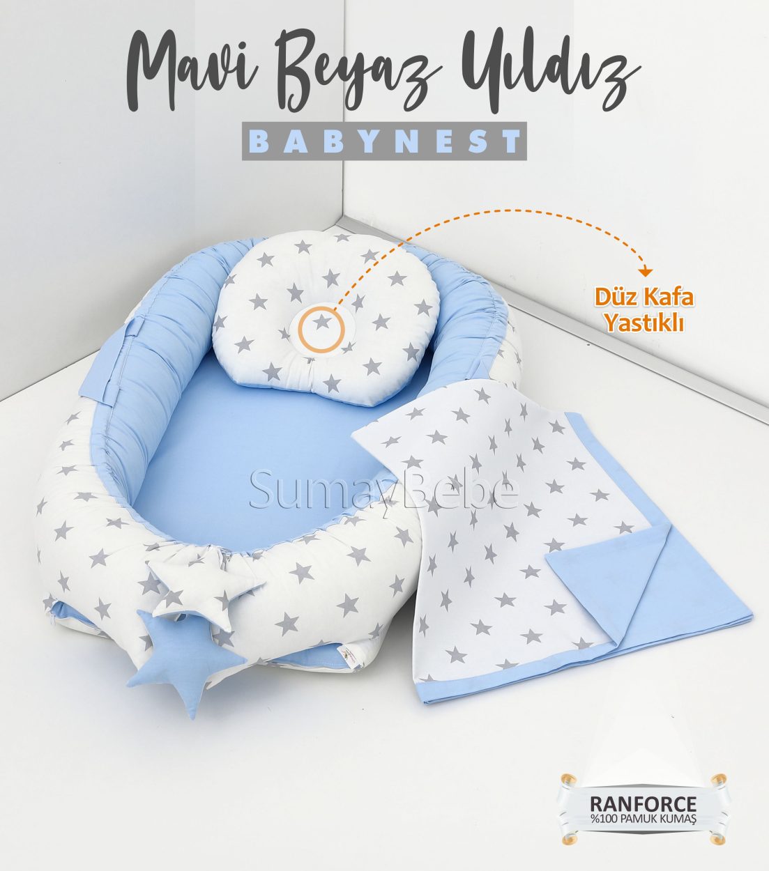 Babynest, Bebek Pikesi - Mavi/Beyaz Yıldız