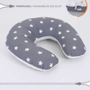 Koyu Gri Pudra Renkli Yıldız Desenli Emzirme Yastığı