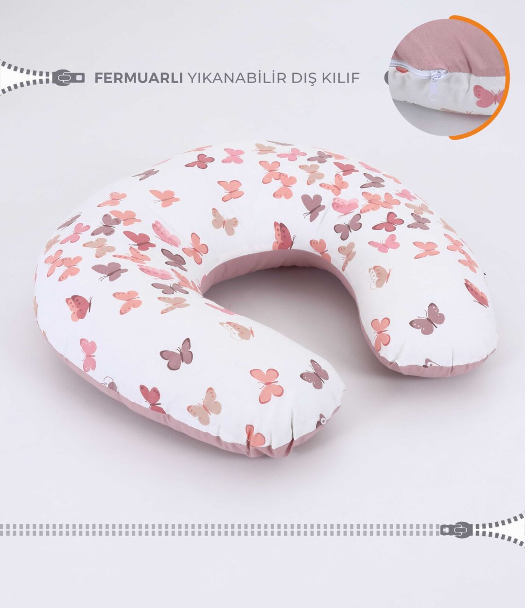 Pudra Kelebek Desenli Emzirme Yastığı